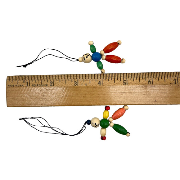 Lot of 2 Wooden Strung Beaded Doll Ornaments Bag Charms Multicolor Hanging - Picture 3 of 3